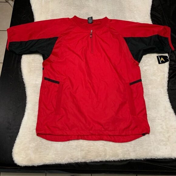 New Easton Mens Red Short Sleeve Pullover Windbreaker Top Size Medium Pro TRQ II - Picture 1 of 5
